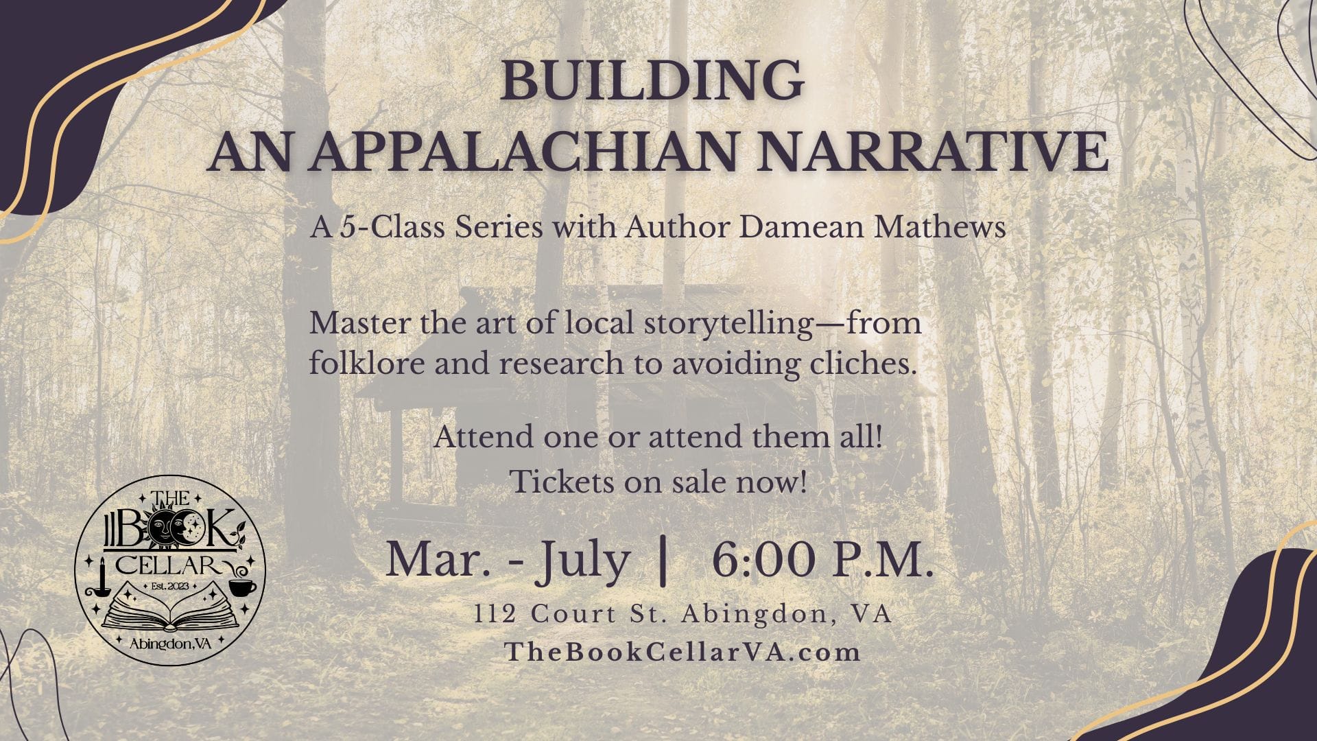 Building an Appalachian narrative writing class series event flyer